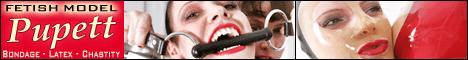 Pupett wearing latex clothing and rubber masks getting gagged with a bit gag